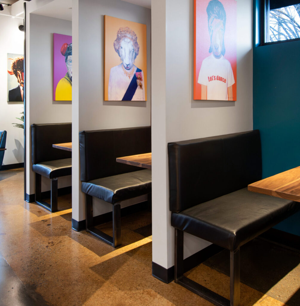Interior shot showing the remote work nooks.