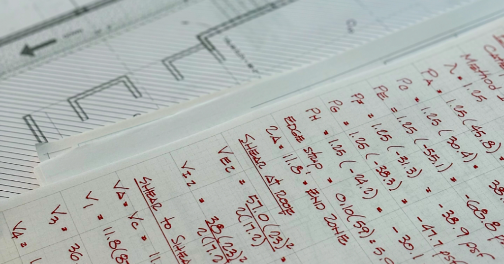 Handwritten structural calculations.